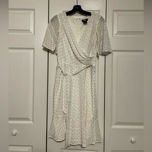 DKNY White Polka Dot Midi Dress